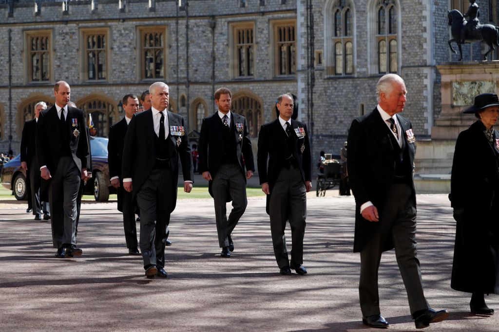 Fülöp herceg temetése, Vilmos herceg, Harry herceg, Károly walesi herceg, menet 
