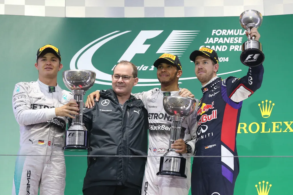 Forma-1, Japán Nagydíj, 2014, Nico Rosberg, Ben Hodgkins, Lewis Hamilton, Max Verstappen 