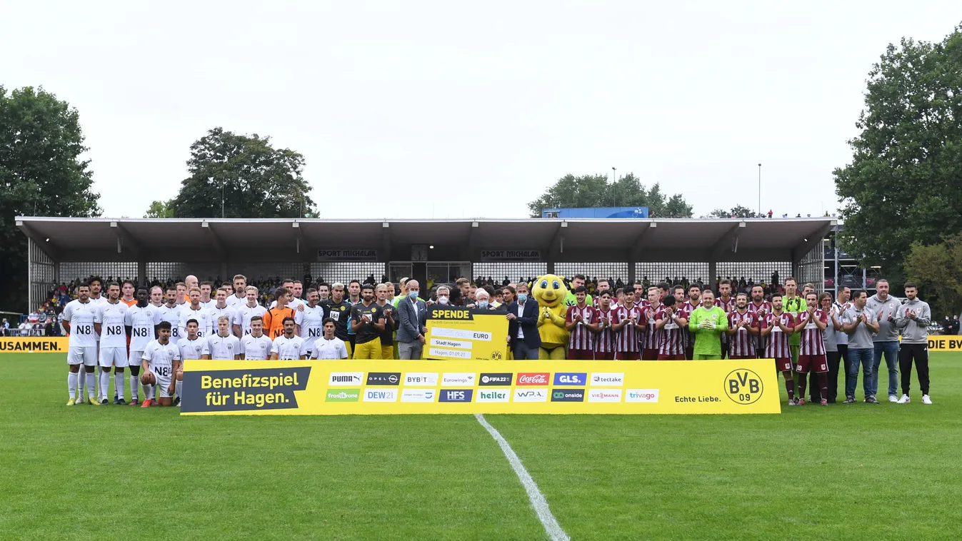 BVB benefit match against SpVg. Hagen and SV Hohenlimburg Sports soccer Benefit match Borussia Borussia Dortmund BVB Dortmund Flood victims HAGEN Men Highwasse Hohenlimburg 2021 season Season 21 SpVg. Hagen 1911 SV Hohenlimburg 1910 Horizontal 