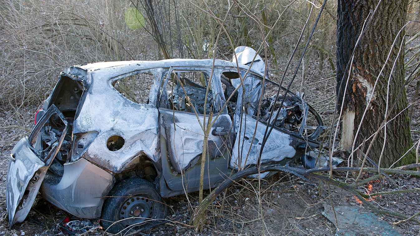 Bag, 2015. február 7.
Kiégett, összeroncsolódott személyautó a 3-as főúton Bagnál  2015. február 7-én. A gépkocsi lesodródott az útról, egy fának ütközött, majd kigyulladt. A vezető a kocsiból nem tudott kiszállni, halálra égett.
MTI Fotó: Lakatos Péter 