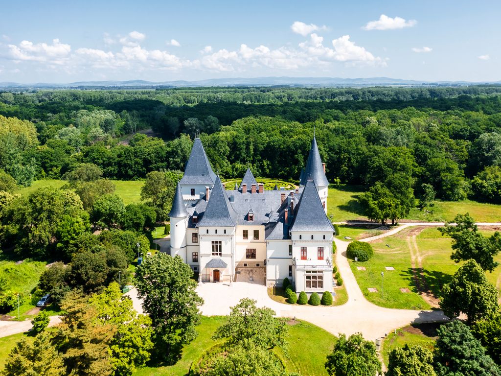 hungary drone castle Hungarian,Romantic,Style,Castle,In,Tiszadob,Village,Which,Name,Is renovated,castle,aerial view,destination,historical,tourism,hung 