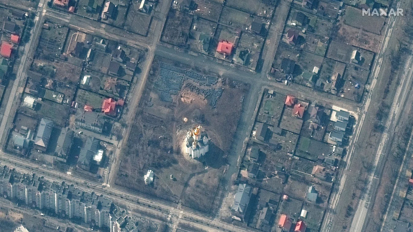 Bucsa, Ukrajna, tömegsír, műholdfelvétel 