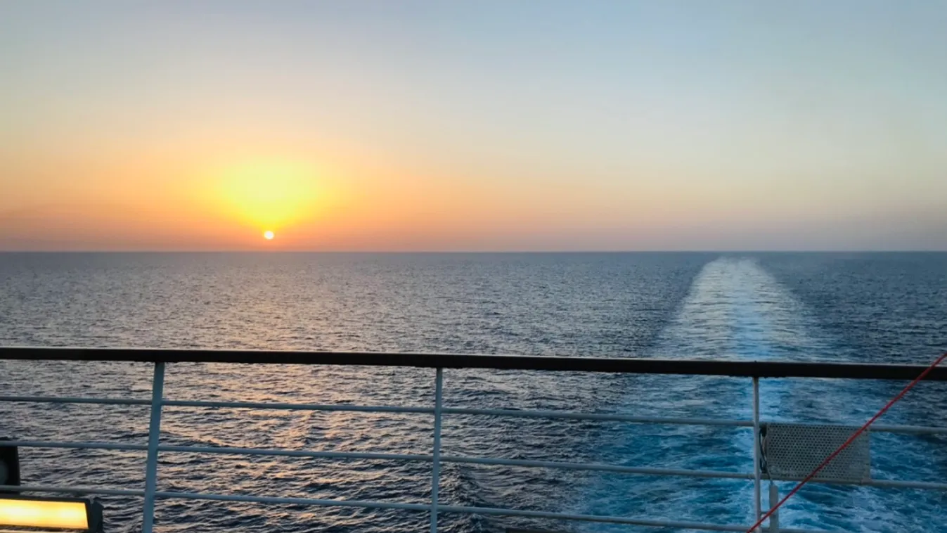 naplemente, hajóút, costa, tengerjáró, fedélzet, kilátás 