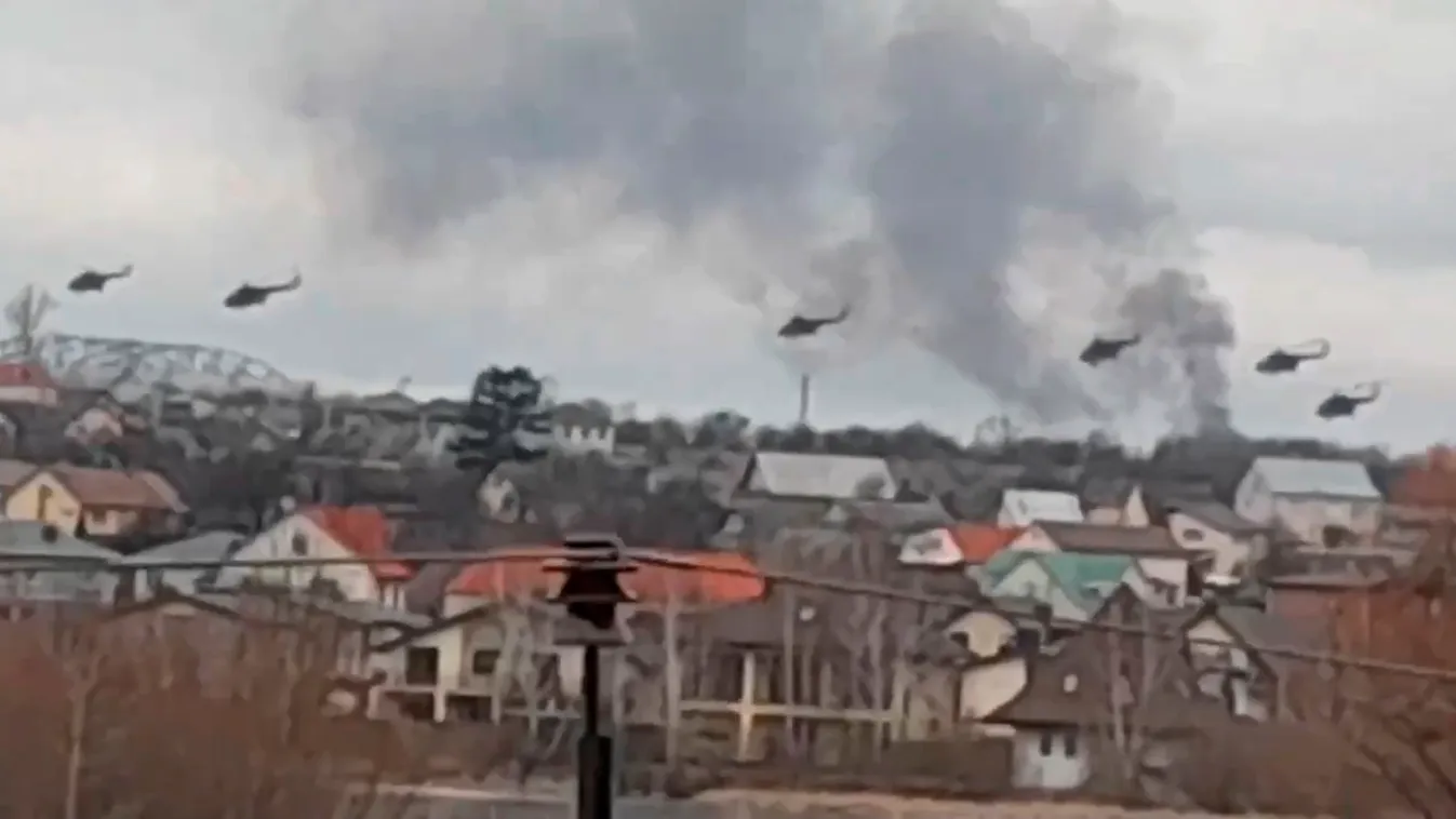 Ukrán válság, 2022. Ukrajna, Kijev, katona, katonai helikopterek, PUTYIN, Vlagyimir 