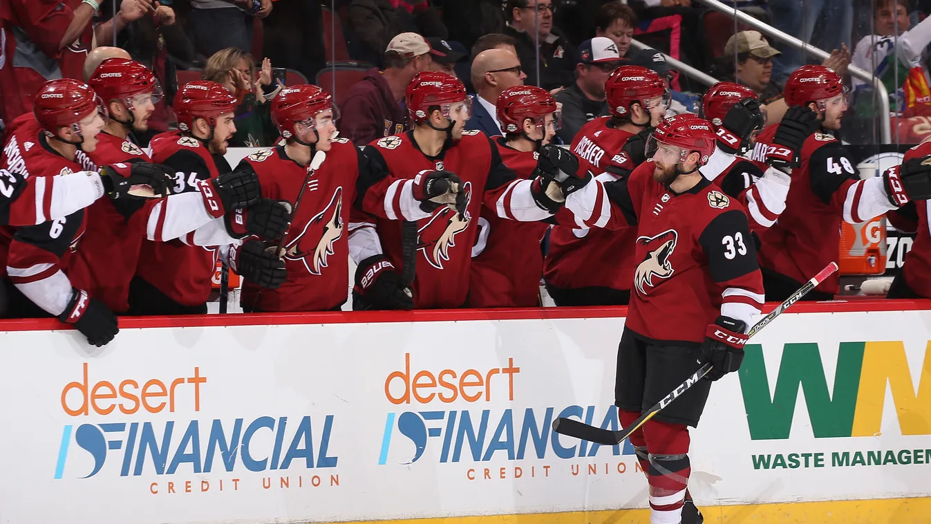 Vancouver Canucks v Arizona Coyotes GettyImageRank2 SPORT HORIZONTAL Full Length ICE HOCKEY Scoring USA Sports Team BENCH Winter Sport COMMEMORATION Photography Glendale - Arizona National Hockey League Arizona Coyotes Vancouver Canucks Round Three Alex G