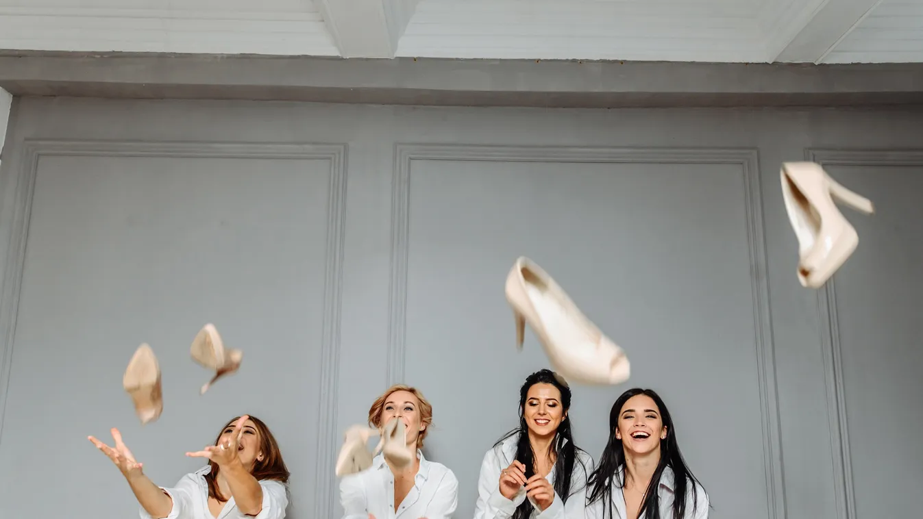 Beautiful,Young,Girls,In,White,Shirts,Laugh,And,Throw,Their studio 