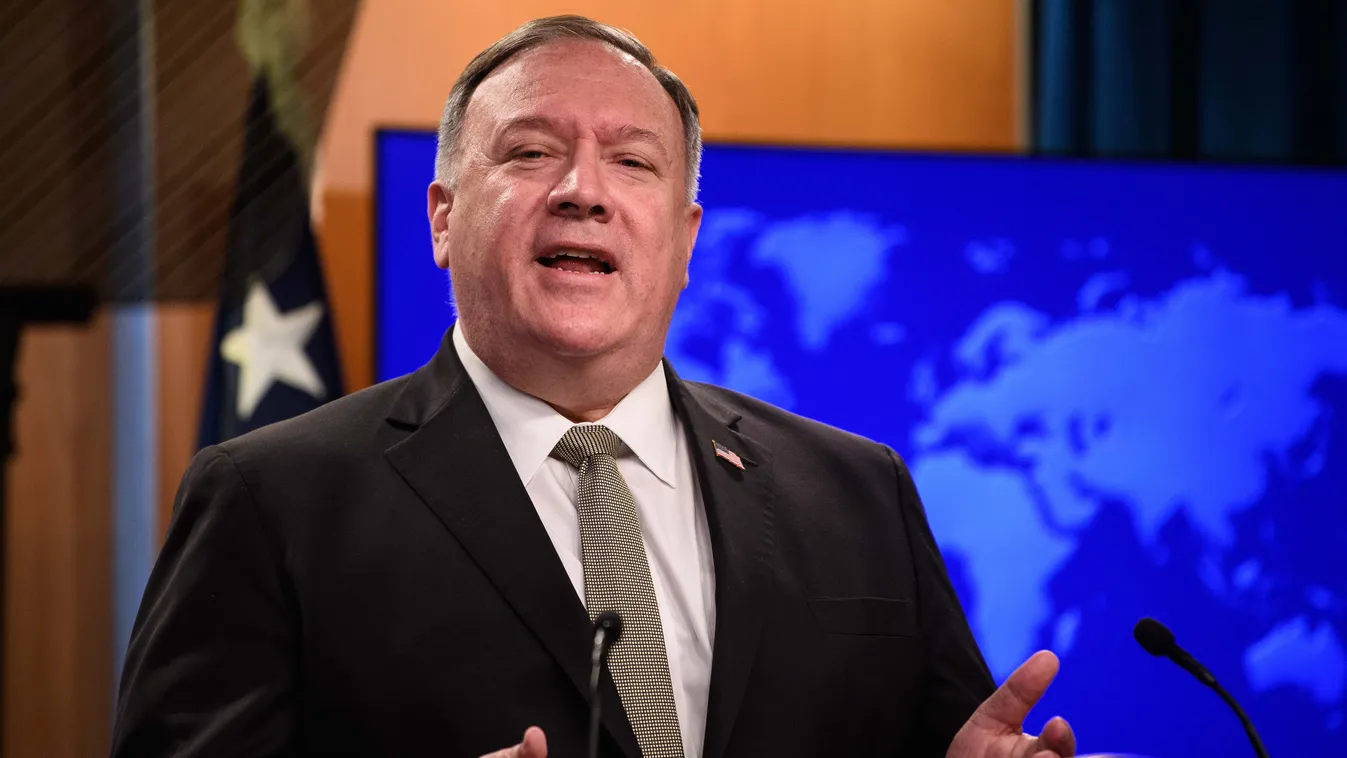 Horizontal SPEAKING US Secretary of State Mike Pompeo speaks during his weekly briefing at the State Department in Washington, DC, on September 2, 2020. - US Secretary of State Mike Pompeo called Wednesday for Turkey and Greece to reduce tensions over dis