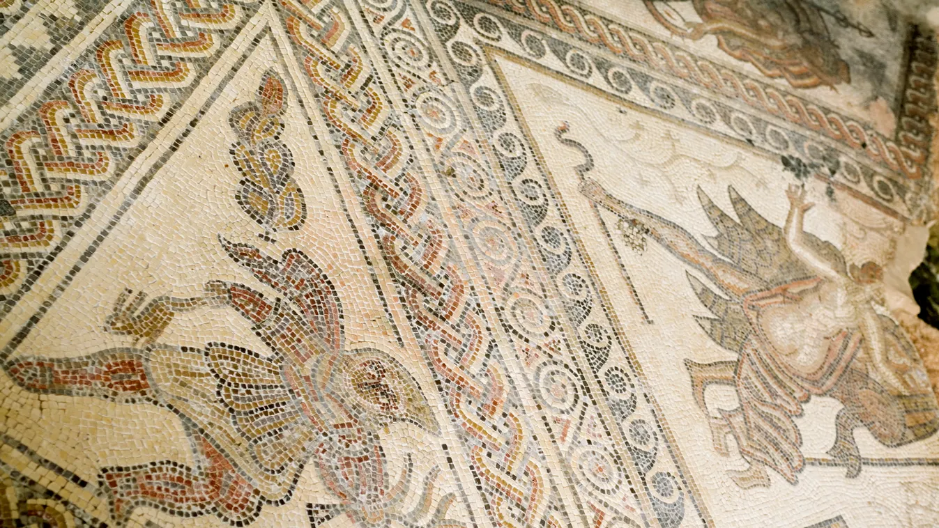 Mosaic, Chedworth Roman villa, Gloucestershire, England, United Kingdom, Europe travel EUROPE United Kingdom Great Britain England Gloucestershire Chedworth Roman Villa Chedworth floors floor mosaics ART Roman HISTORY past ancient civilizations archaeolog