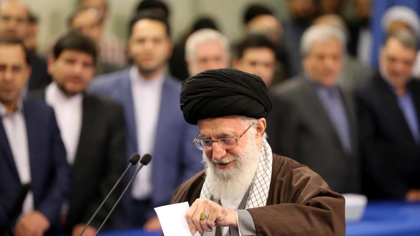 Iranian Supreme Leader Ayatollah Ali Khamenei casts his ballot in Tehran parliamentary elections Iran Tehran Ayatollah Ali Khamenei BALLOT POLLING STATION ASSEMBLY OF EXPERTS cast Iranian Supreme Leader SQUARE FORMAT 