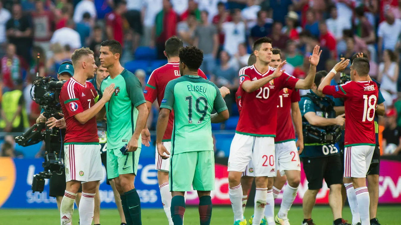 Magyar Válogatott foci-EB Foci Lyon Dzsudzsák Balázs Cristiano Ronaldo A Magyar Válogatott 3-3-as döntetlent ért el Portugália ellen a 2016-os Európa Bajnokság csoportkörének utolsó mérkőzésén Lyonban 