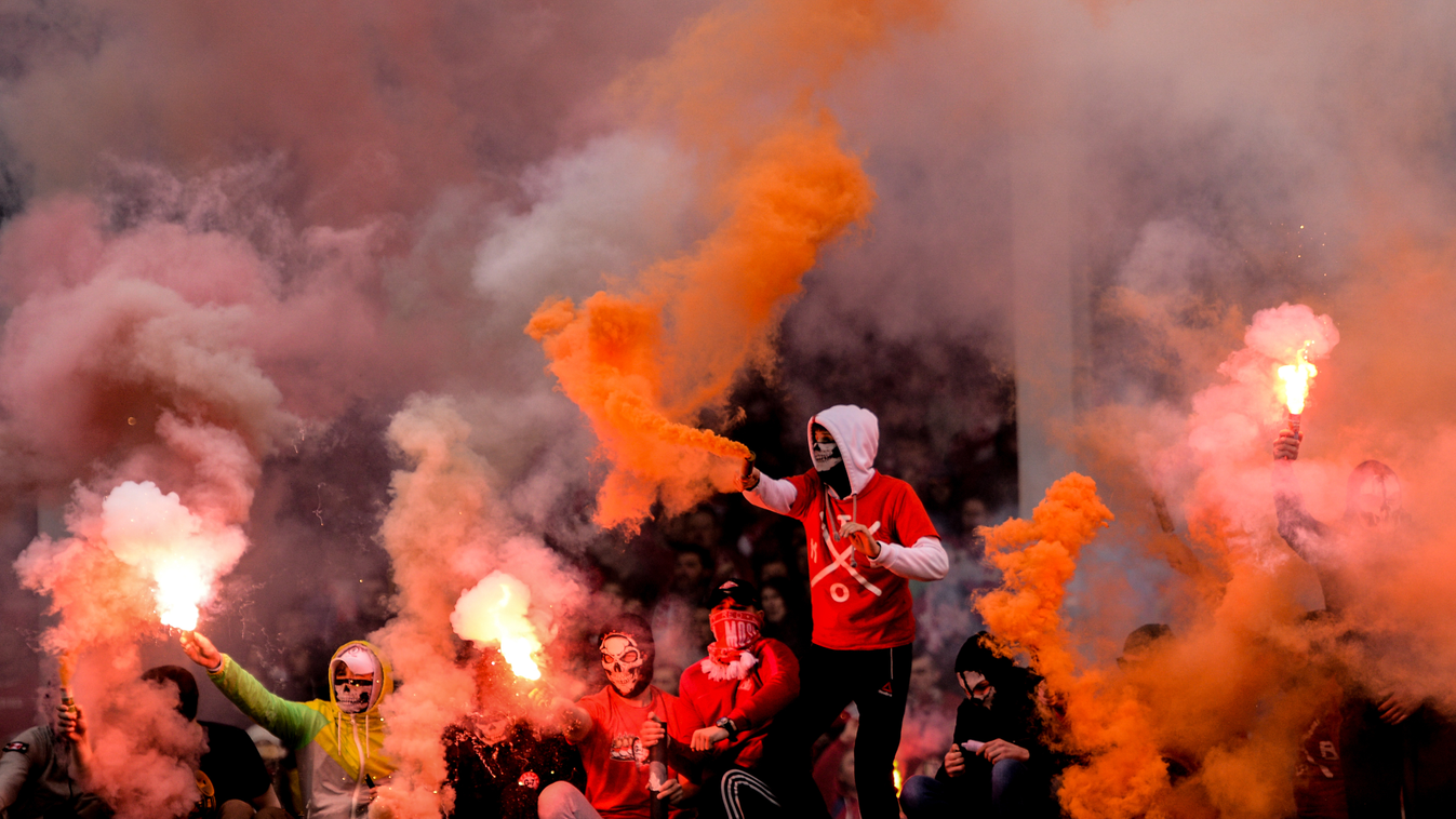 Russian Football Premier League. Arsenal vs. Spartak fan flare landscape HORIZONTAL 