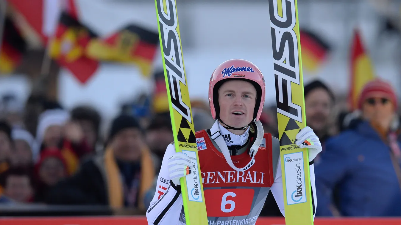 - HORIZONTAL SKIJUMPING PORTRAIT German Severin Feund reacts after his second competition jump of the second session of the Four-Hills Ski jumping tournament (Vierschanzentournee) in Garmisch-Partenkirchen, southern Germany on January 1, 2015. The second 