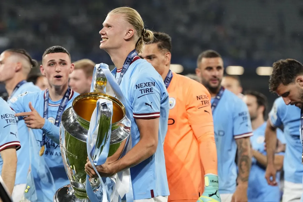FC Internazionale v Manchester City FC - UEFA Champions League Final 2022/23 Manchester City Inter Milan Istanbul Erling Haaland Norway European Cup trophy UEFA Champions League 2022/23 final match FC Internazionale Manchester City FC Atatuerk Olympic Sta