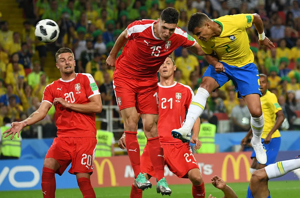 Russia World Cup Serbia - Brazil soccer football FIFA Brazil's Thiago Silva, right, scores his team's second goal during the World Cup Group E soccer match between Serbia and Brazil at the Spartak stadium, in Moscow, Russia, June 27, 2018. Alexander Vilf 