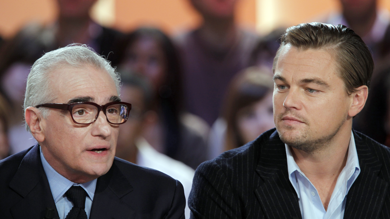 Martin Scorsese és Leonardo DiCaprio a franci TV Canal+ Le grand journal című műsorának a felvételén 
