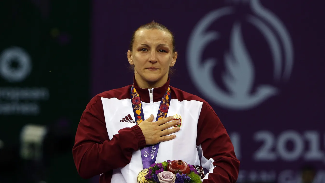 Sastin Marianna Baku, 2015. június 15.
Az I. Európa Játékokon a női birkózás 60 kg-os súlycsoportjában aranyérmet szerzett Sastin Marianna a dobogón az azerbajdzsáni Bakuban 2015. június 15-én.
MTI Fotó: MOB / Szalmás Péter 