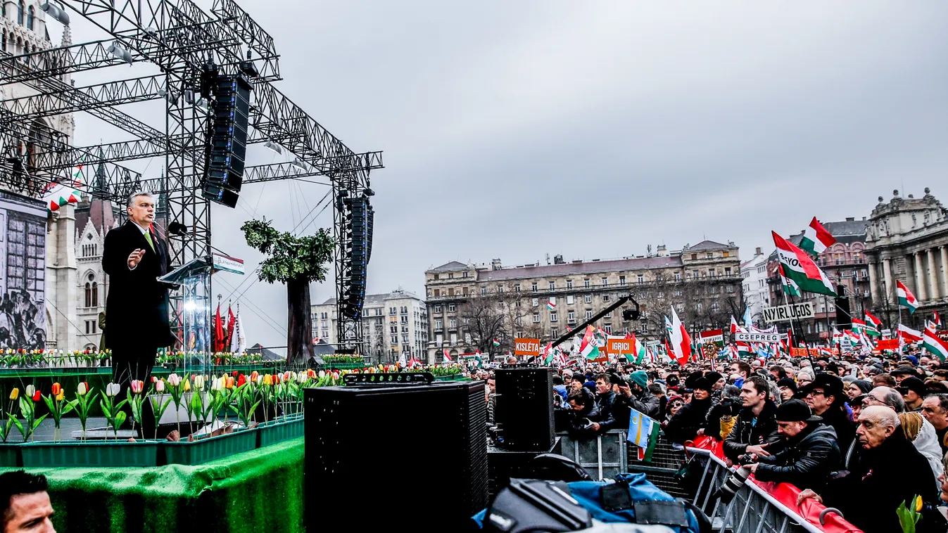 Békemenet 2018.03.15. Budapest, Kossuth tér, március 15. ünnepség, Orbán Viktor 