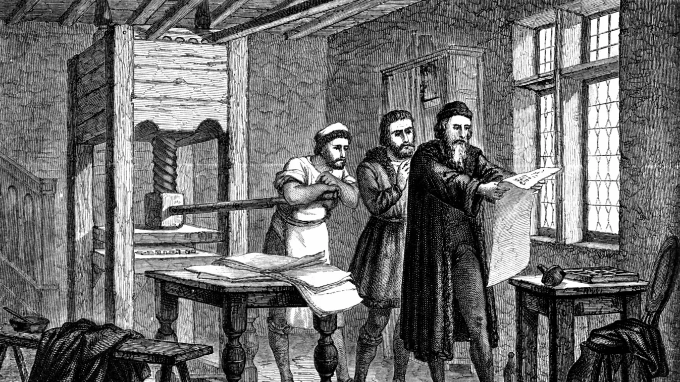 Johannes Gutenberg A mozgatható betűelemekkel való könyvnyomtatás, a betűfém, a kézi öntőkészülék, a nyomdafesték, a szedő-sorjázó vagy más néven szedővas (winkel), a kézisajtó és a festékező labdacs európai feltalálója 