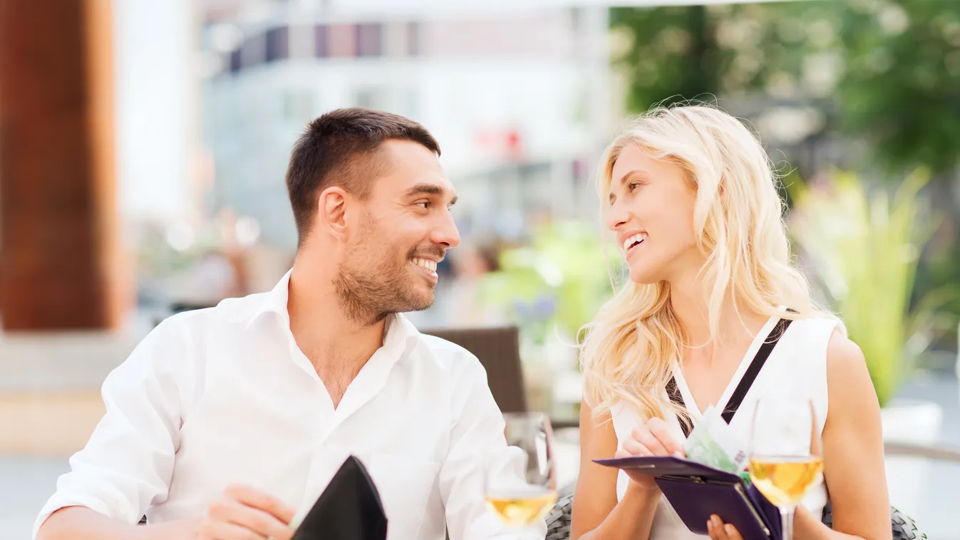 happy couple with wallet paying bill at restaurant Couple - Relationship Consumerism European Union Currency Leisure Activity Holiday Women Men Dating Paying Wallet Drinking Glass Paper Currency Currency Young Adult Smiling Commercial Activity Customer So
