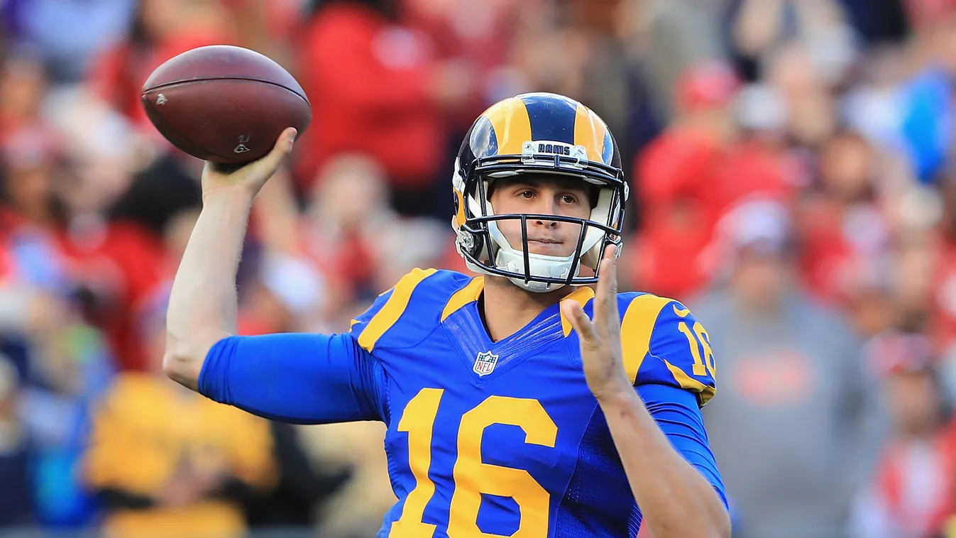 LOS ANGELES, CA - DECEMBER 24: Jared Goff #16 of the Los Angeles Rams looks to pass during the first half against the San Francisco 49ers at Los Angeles Memorial Coliseum on December 24, 2016 in Los Angeles, California.   Sean M. Haffey/Getty Images/AFP 