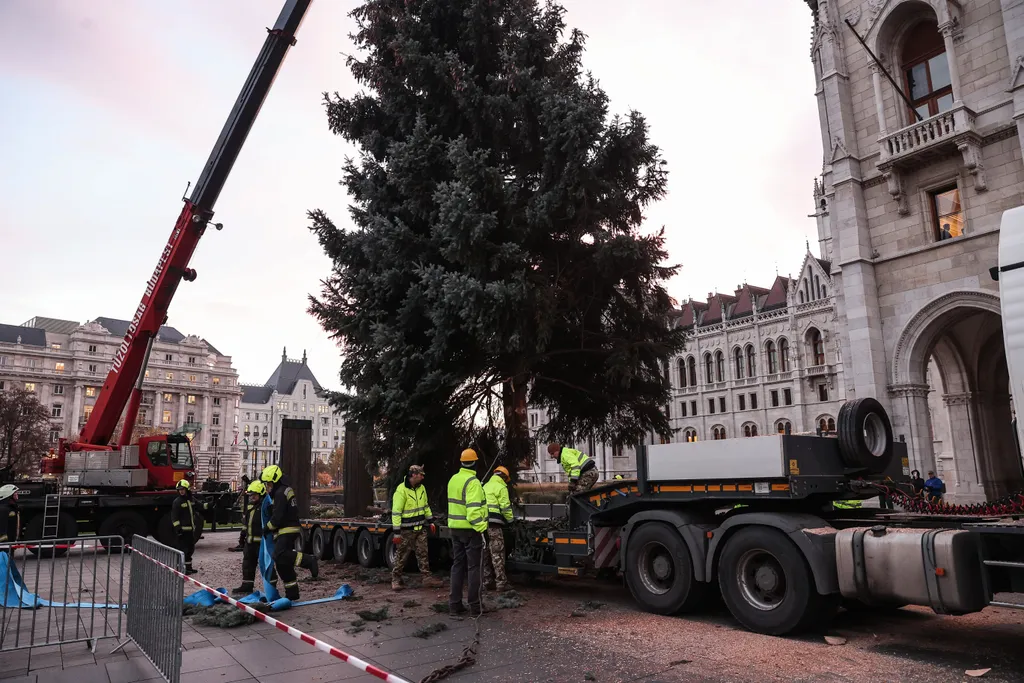 Hétfőn érkezett a Kossuth térre az Ország Karácsonyfája, karácsonyfa, karácsony, ünnep, Kossuth tér, 2022.11.21. 