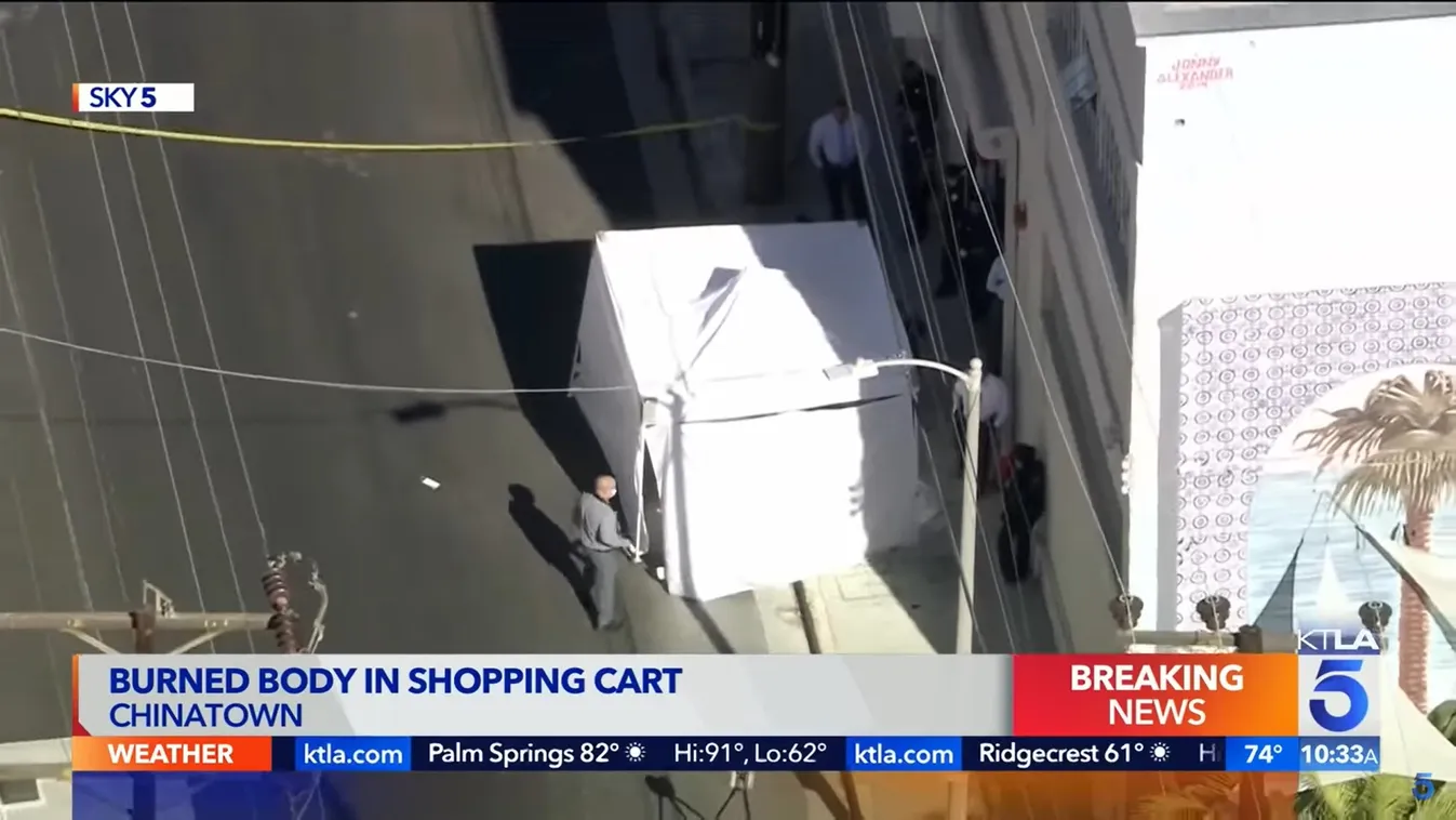 Sky 5, női holttest égett egy bevásárlókocsiban március 1-én kedden hajnalban Los Angeles kínai negyedében 