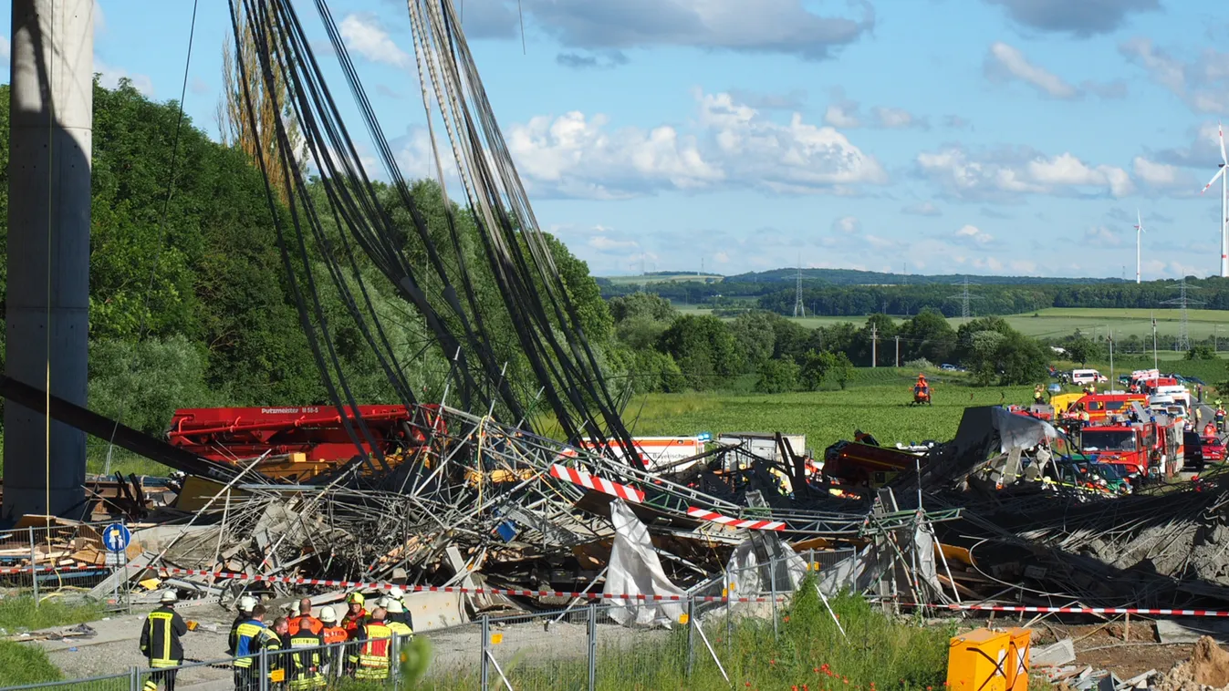 Scaffolding collapse under highway bridge SQUARE FORMAT 