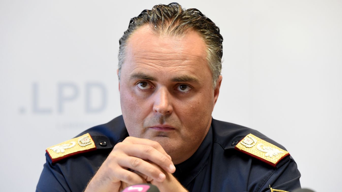 Horizontal Chief of Burgenland Police Hans-Peter Doskozil addresses a press conference at the Burgenland's police headquarters in Eisenstadt, Austria on September 4, 2015 to inform on their investigation on the death of 71 refugees found in an abandoned r