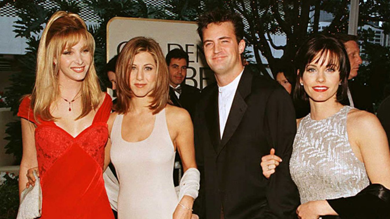 Jóbarátok sorozat, Lisa Kudrow, Jennifer Aniston, Matthew Perry és Courtney Cox az 53. Golden Globe átadáson 1996. 01.21-én 