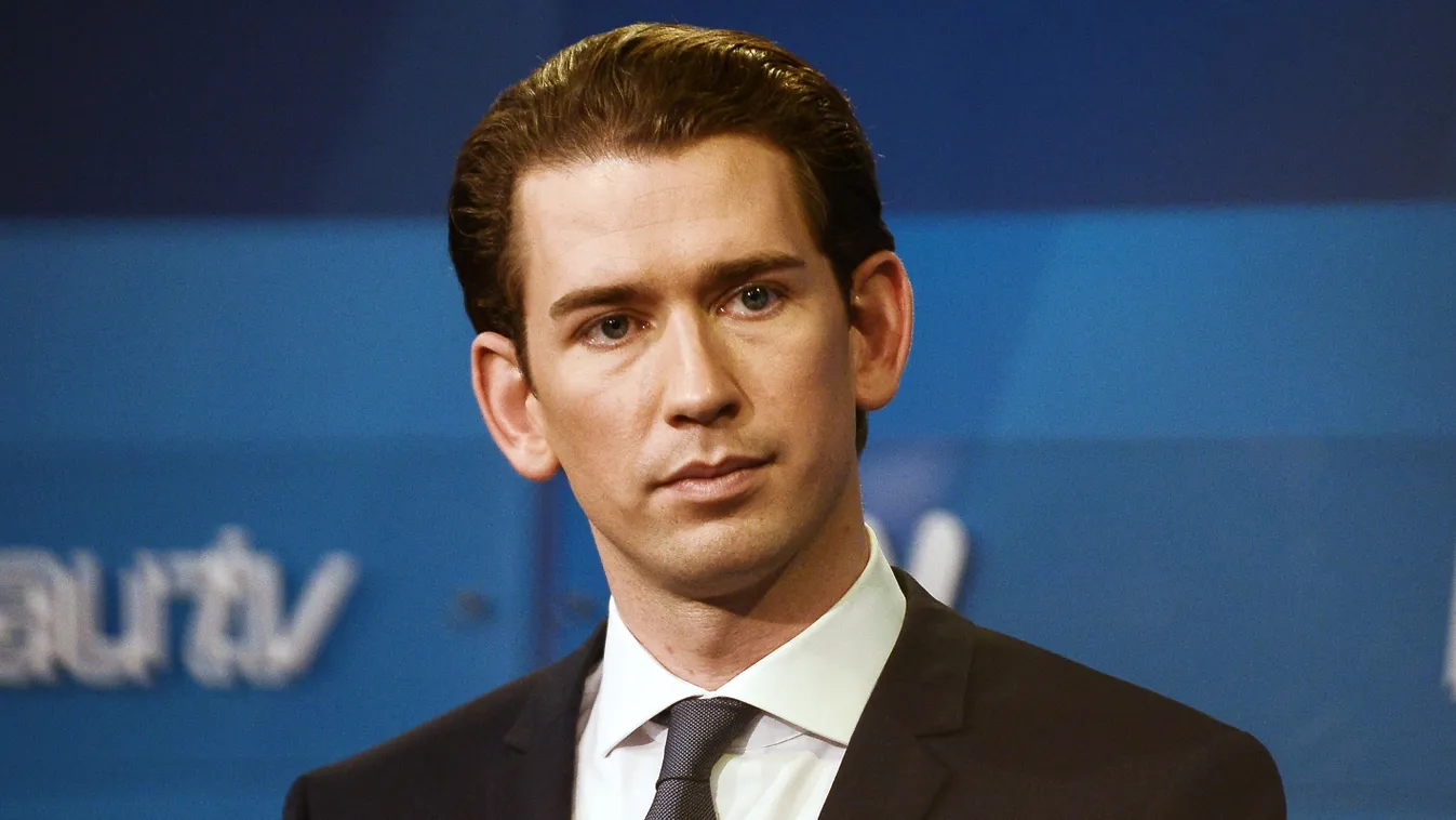 elections 2017 Austria Vienna ELECTION TV channel Austrian Parliamentary tv show Electoral post election VIENNA, AUSTRIA - OCTOBER 15: Sebastian Kurz (C), leader of conservative OVP; Christian Kern (not seen), Austrian Chancellor and leader of SPO party; 