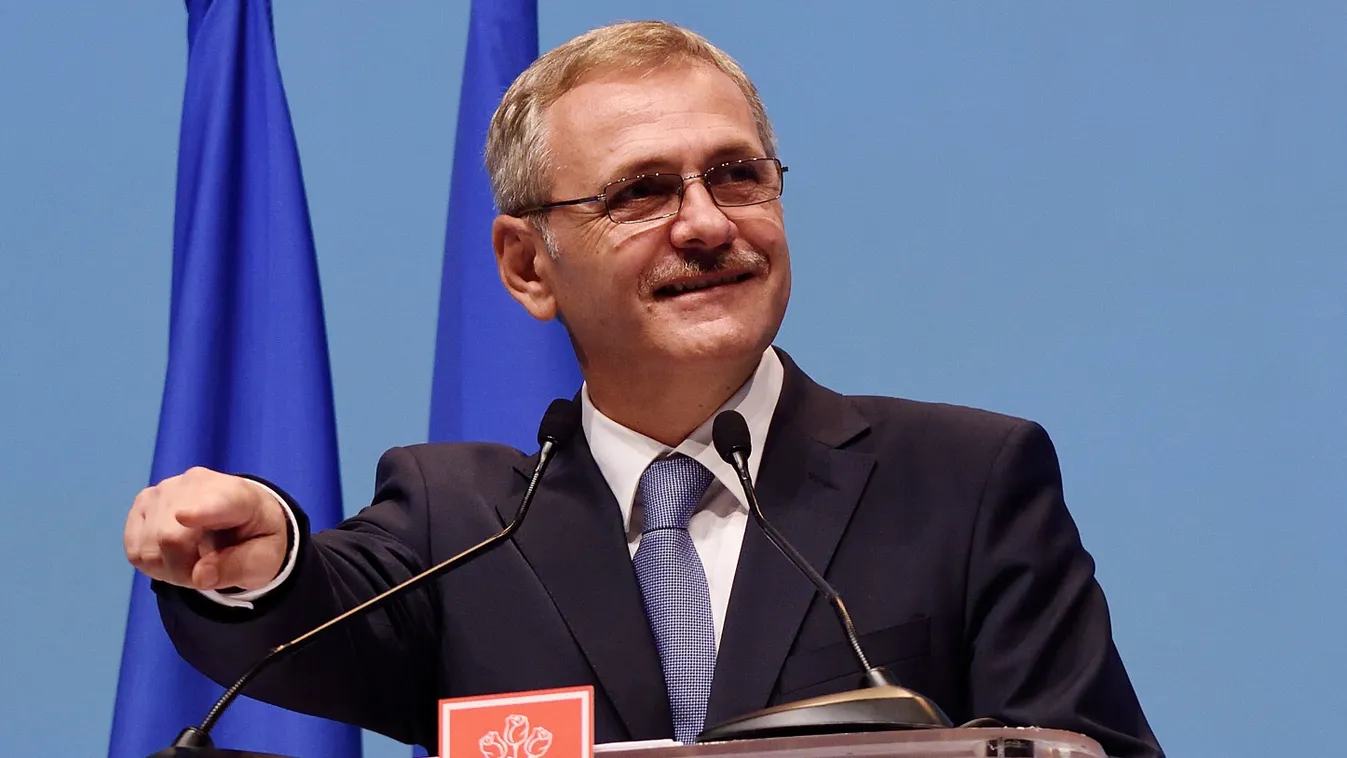 Horizontal Liviu Dragnea, elected president of Social Democratic Party (PSD) ruling party, gestures during congress of PSD to elect a new president after the Romanian Prime Minister resigned as party leader amidst a corruption probe in Bucharest October 1