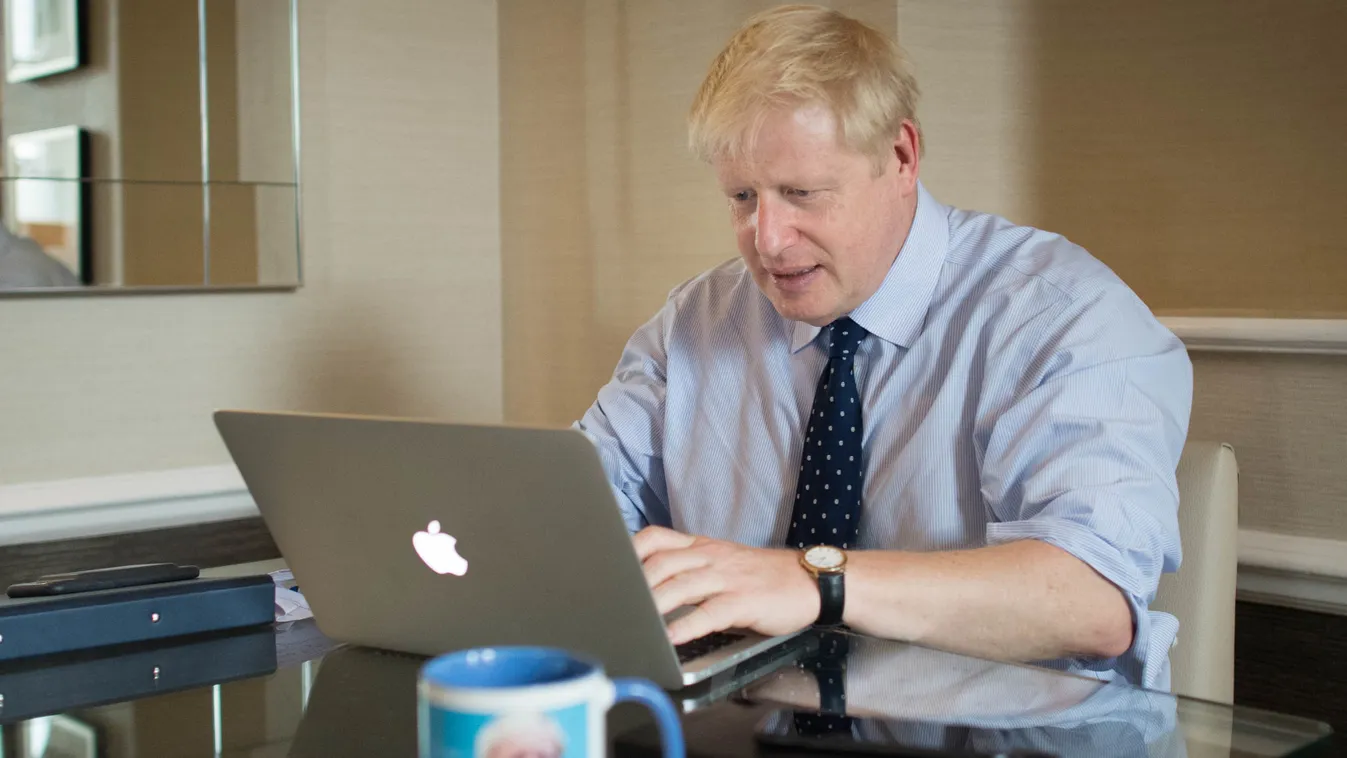 parties Horizontal Britain's Prime Minister Boris Johnson prepares his keynote speech for the annual Conservative Party conference in Manchester, northwest England, on October 1, 2019 which he'll deliver on the final day on October 2. - Britain is on the 