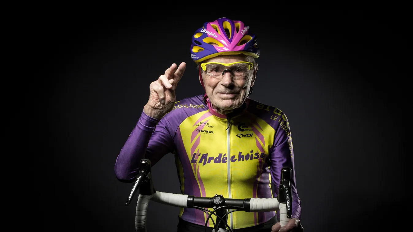 Horizontal CYCLING HEADSHOT BUST FRONT VIEW ELDERLY PERSON THIRD AGE STUDIO PHOTOGRAPHY 