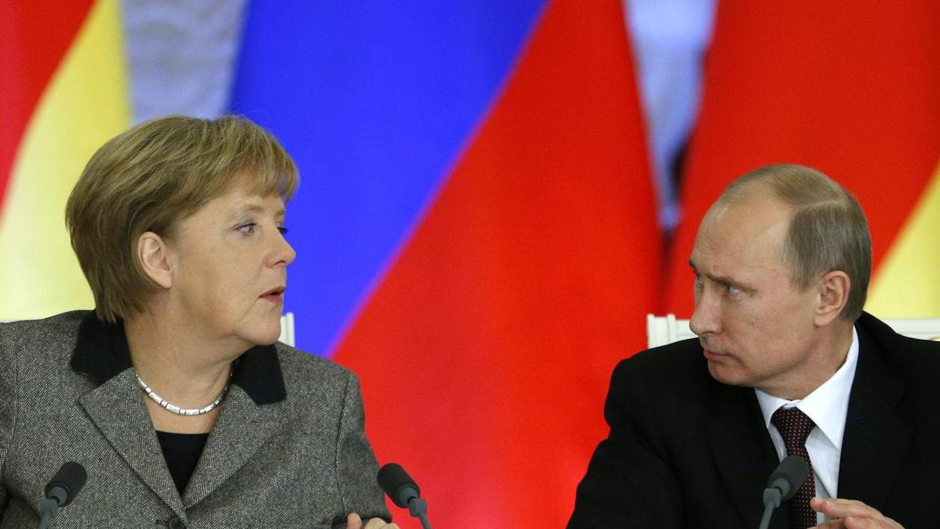 Vladimir Putin, Angela Merkel Russian President Vladimir Putin, right, and German Chancellor Angela Merkel speaks to each other after a signing ceremony during a Russian-German business forum  in the Grand Kremlin Palace in Moscow, Friday, Nov. 16, 2012. 