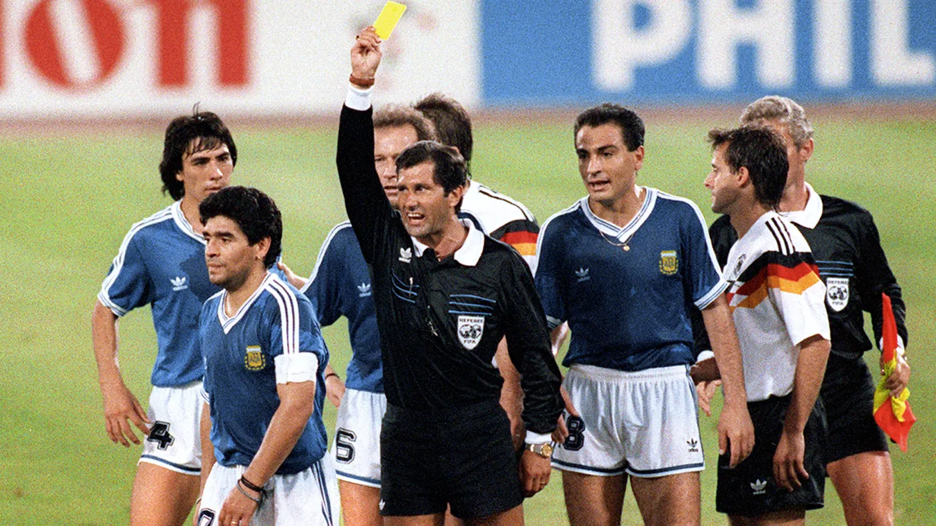 WORLD CUP-1990-ARGENTINA-WEST GERMANY Horizontal WORLD CUP FINAL MATCH REFEREE SOCCER PLAYER FOOTBALL YELLOW CARD 