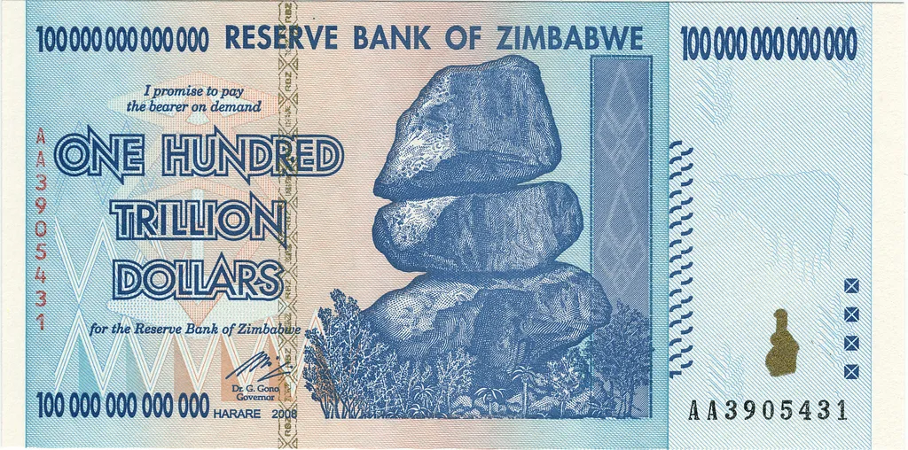 a világ legnagyobb címletű pénzei, Zimbabwe - 100 trillion dollars, 2006 