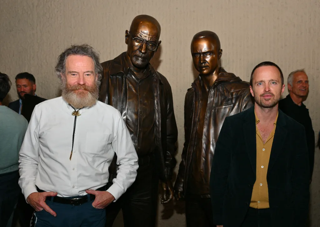Sony Pictures Television Hosts "Breaking Bad" Statues Unveiling Featuring Bryan Cranston And Aaron Paul GettyImageRank1 Color Image arts culture and entertainment celebrities bestof topix Horizontal 