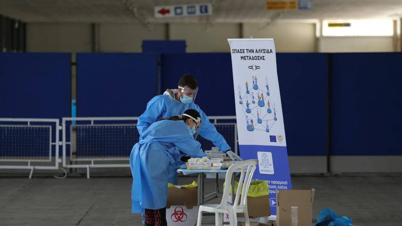 VIRUS OUTBREAK CYPRUS CyprusExpo rapid coronavirus test president Nikos Anastasiades Vaccination Center Medical workers Danil Shamkin NurPhoto Nicosia Horizontal 