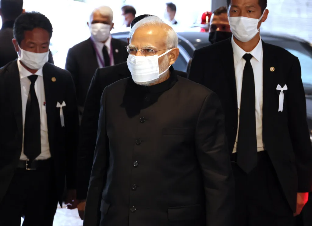 ABE, Sindzó; MODI, Narendra, ABE, Sindzó, temetés, tokió, politikus, merénylet, lelőtték, 2022. 09. 27., Nippon Budokan sportcsarnok 