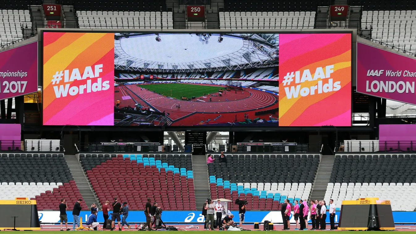 London Olympic Stadium prepares for 2017 IAAF World Championships arena stock logo athletics track and field IAAF 2017 world championships 