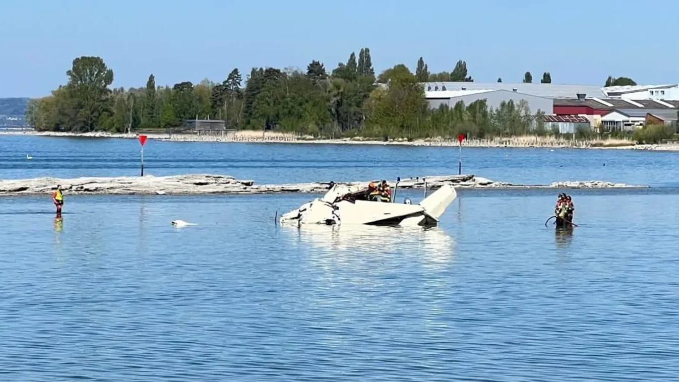 A baleset helyszíne Staad mellett, Svájcban, Kisrepülőgép zuhant a Bodeni-tóba 