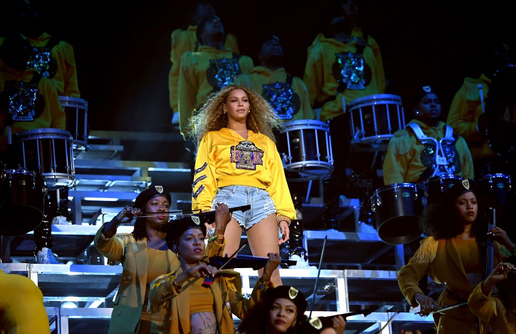 INDIO, CA - APRIL 14: Beyonce Knowles performs onstage during 2018 Coachella Valley Music And Arts Festival Weekend 1 at the Empire Polo Field on April 14, 2018 in Indio, California.   Larry Busacca/Getty Images for Coachella /AFP 