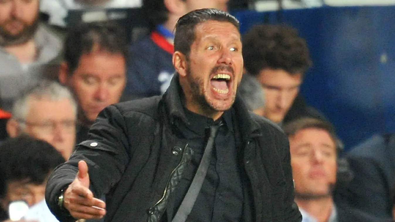 485622113 Atletico Madrid's Argentinian coach Diego Simeone shouts instructions to his players during the UEFA Champions League semi-final second leg football match between Chelsea and Atletico Madrid at Stamford Bridge in London on April 30, 2014. AFP PH