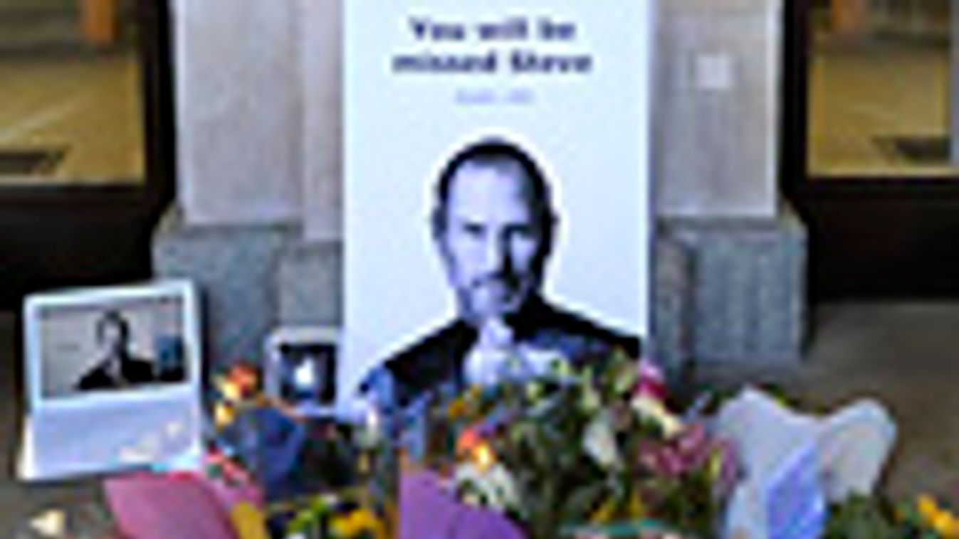 meghalt Steve Jobs, virágok és üzenetek egy londoni Apple store bejáratánál