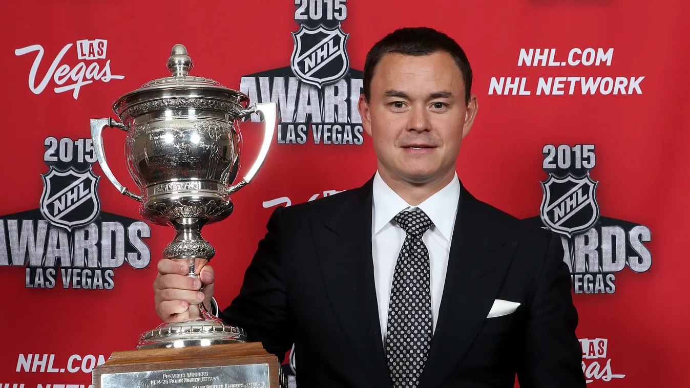 2015 NHL Awards - Press Room GettyImageRank2 People SPORT HORIZONTAL Looking At Camera Waist Up ICE HOCKEY SMILING USA Nevada Las Vegas One Person Winning Press Room PORTRAIT Red Carpet Event National Hockey League Calgary Flames MGM Grand Garden Arena NH