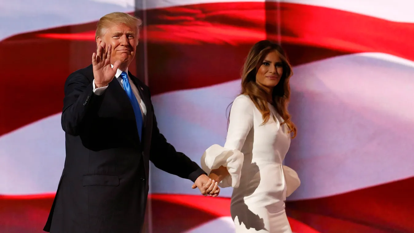 Melania Trump,, TRUMP, Donald, Donald Trump az amerikai Republikánus Párt várható elnökjelöltje, Cleveland, 2016. július 18.
Republikánus Párt négynapos elnökjelölt-állító konvenciója a Quicken Loans Arenában, az Ohio állambeli Clevelandben 