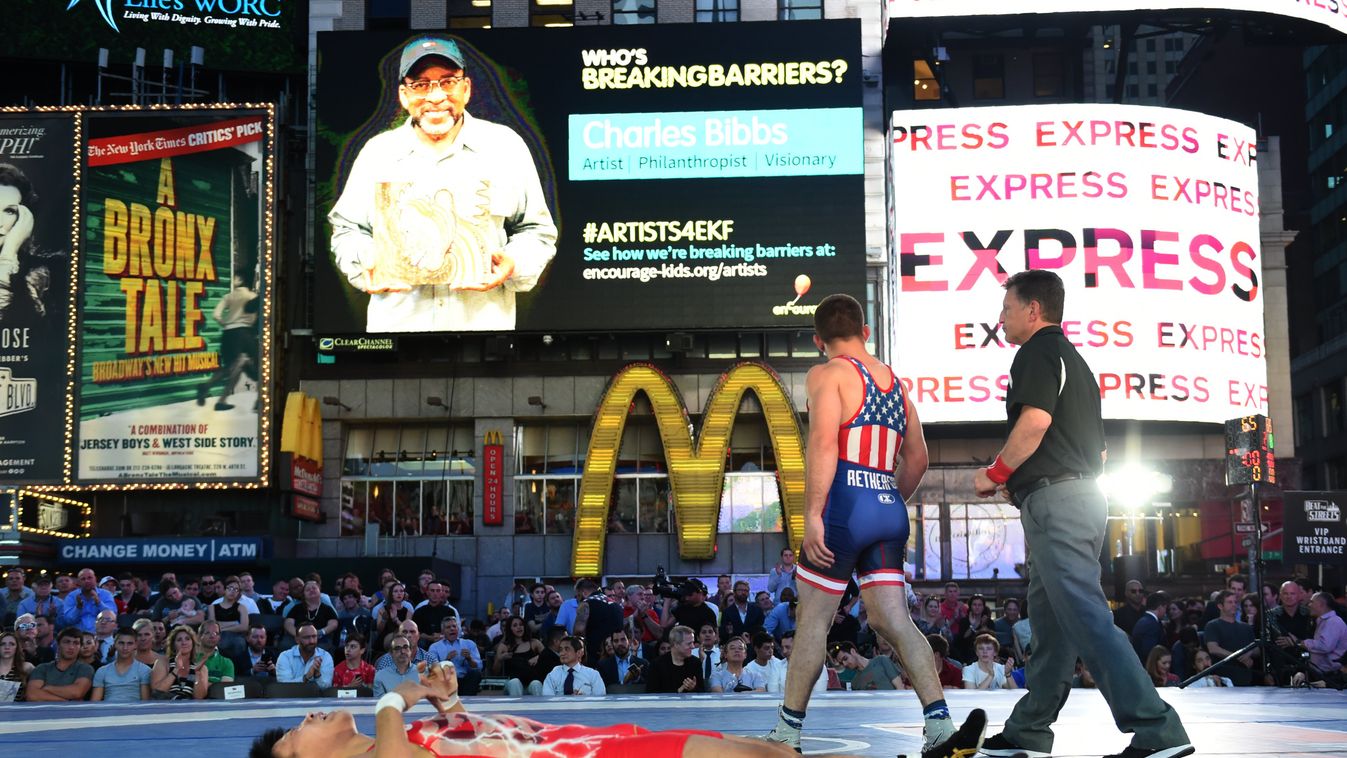 Annual “Beat the Street” wrestling event in Times Square, US vs. Japan Horizontal 