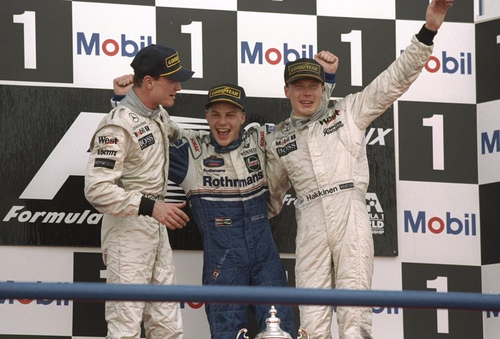 Forma-1, Jacques Villeneuve, Williams, David Coulthard, Mika Häkkinen, McLaren, Európa Nagydíj 1997, dobogó 