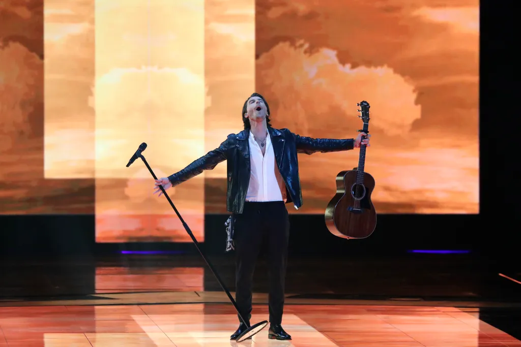 Estonia's Victor Crone performs the song "Storm" during the Grand Final of the 64th edition of the Eurovision Song Contest 2019 at Expo Tel Aviv on May 18, 2019, in the Israeli coastal city. (Photo by Jack GUEZ / AFP) 