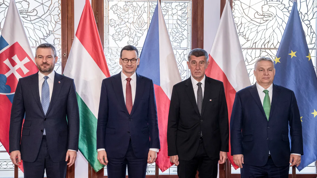 V4 kormányfői csúcstalálkozó Prágában PELLEGRINI, Peter; ORBÁN Viktor; MORAWIECKI, Mateusz; BABIS, Andrej 